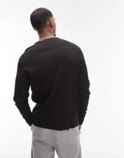 Tommy Jeans Waffle Long Sleeve Top In Black For Men -Tomeans Store 207794699 4