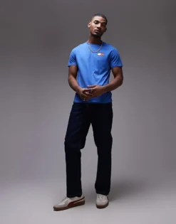 Tommy Jeans Slim Essential Flag T-shirt In Bright Blue For Men Tempo Blue