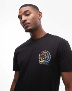 Tommy Jeans Colourful Crest Logo T-shirt In Black For Men