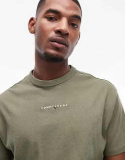 Tommy Jeans Small Linear Logo T-shirt In Army Green For Men Aruba Green -Tomeans Store 207795450 4