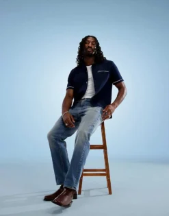 Tommy Jeans Bowling Shirt In Navy For Men Dark Night Navy