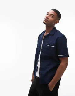 Tommy Jeans Bowling Shirt In Navy For Men Dark Night Navy -Tomeans Store 207795514 4