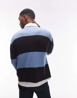 Tommy Jeans Relaxed Striped Rugby Sweater In Blue For Men Black / Colorado Bl -Tomeans Store 207795543 3