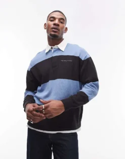 Tommy Jeans Relaxed Striped Rugby Sweater In Blue For Men Black / Colorado Bl -Tomeans Store 207795543 4
