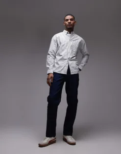 Tommy Jeans Oxford Shirt With Crest Logo In Navy Stripe For Men Dark Night Navy / E -Tomeans Store 207795633 3