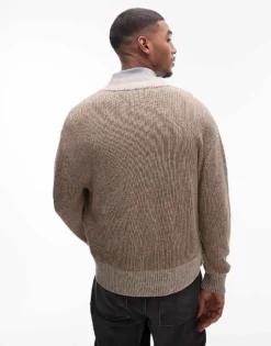 Tommy Jeans Badge Logo Knitted Two Tone Cardigan In Brown For Men Vintage Camel -Tomeans Store 207795682 4