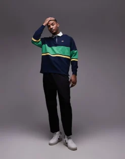 Tommy Jeans Zip Colorblock Rugby Top In Navy And Green For Men Dark Night Navy -Tomeans Store 207795717 3