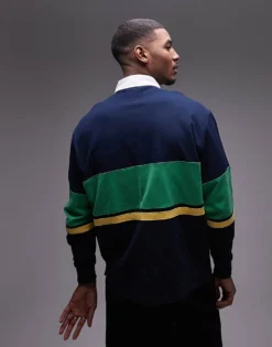 Tommy Jeans Zip Colorblock Rugby Top In Navy And Green For Men Dark Night Navy -Tomeans Store 207795717 4