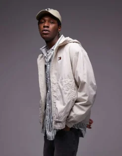 Tommy Jeans Hooded Jacket In Off White For Men Newsprint