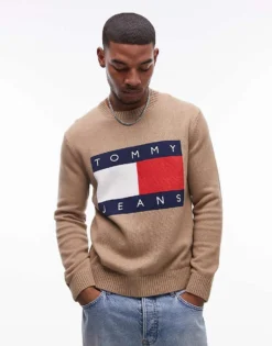 Tommy Jeans Regular Flag Sweatshirt In Brown For Men Vintage Camel Melan