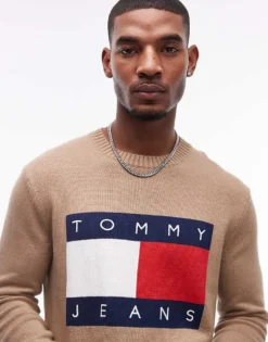 Tommy Jeans Regular Flag Sweatshirt In Brown For Men Vintage Camel Melan -Tomeans Store 207795748 3