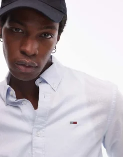 Tommy Jeans Regular Linen Shirt In Blue For Men Sweet Blue -Tomeans Store 207795839 2