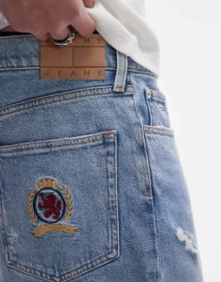 Tommy Jeans Isaac Crest Pocket Relaxed Denim Jorts In Light Wash For Men Denim Light -Tomeans Store 207795913 3