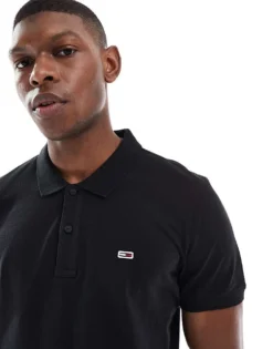 Tommy Jeans Slim Placket Polo In Black For Men