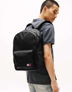 Tommy Jeans Essential Dome Logo Backpack In Black For Men