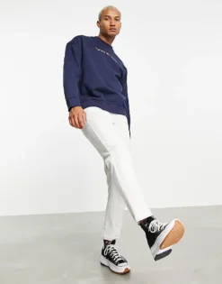 Tommy Jeans Straight Script Embroid Logo Crewneck Sweatshirt In Navy For Men Twilight Navy -Tomeans Store 23781199 4