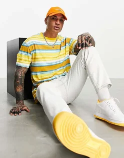 Tommy Jeans Linear Logo Multistripe T-shirt In Pollen Yellow For Men Pollen / Multi -Tomeans Store 23782067 4